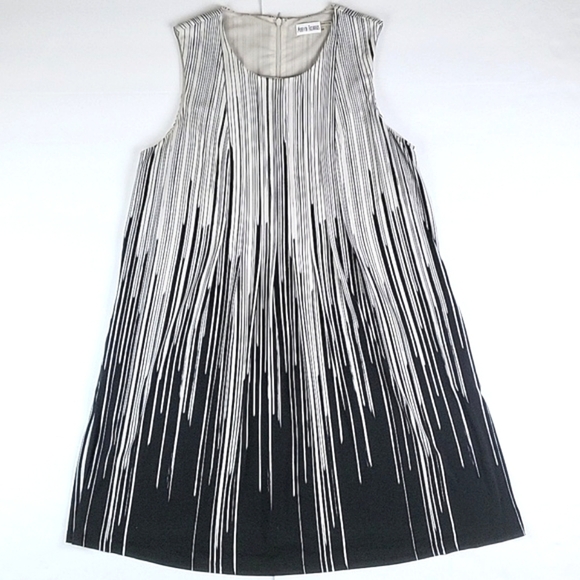 Marvin Richards Sleeveless Black & White Abstract Stripe Print Pleated S… - Picture 1 of 16